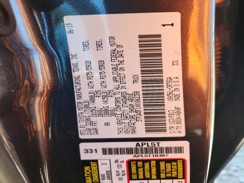 2019 Toyota Tundra მანქანა იყიდება აუქციონზე, vin: 5TFUW5F1XKX862388, აუქციონის ნომერი: 58184546
