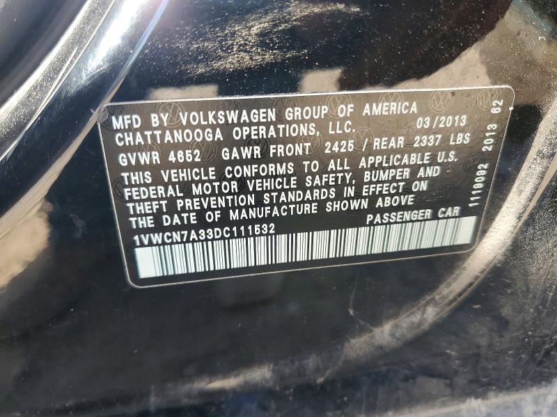 58258286 :رقم المزاد ، 1VWCN7A33DC111532 vin ، 2013 Volkswagen Passat مزاد بيع