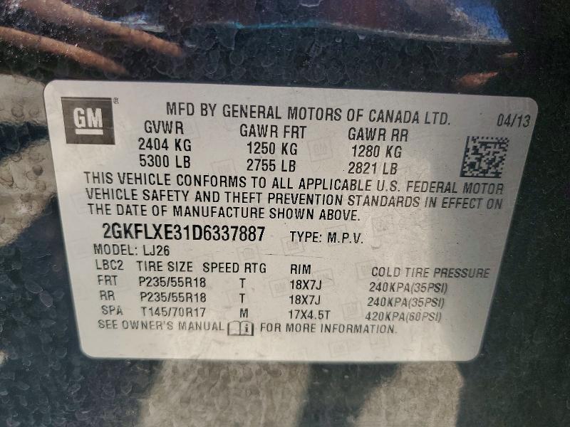 Aukcja sprzedaży 2013 Gmc Terrain, vin: 2GKFLXE31D6337887, numer aukcji: 55808136