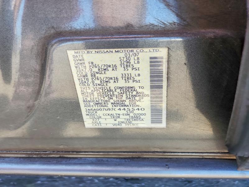 55911546 :رقم المزاد ، 1N6AD07U97C445540 vin ، 2007 Nissan Frontier مزاد بيع