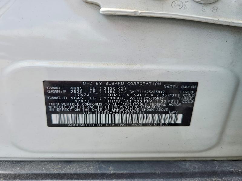 Aukcja sprzedaży 2018 Subaru Outback, vin: 4S4BSADC0J3357784, numer aukcji: 55701786