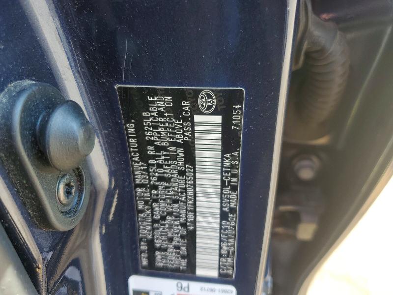 2017 Toyota Camry მანქანა იყიდება აუქციონზე, vin: 4T1BF1FKXHU765027, აუქციონის ნომერი: 58280476