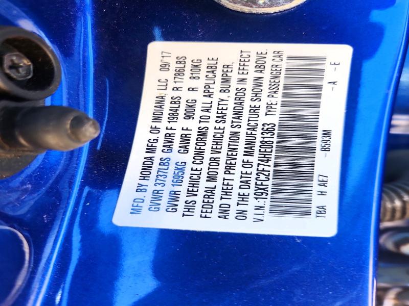 2017 Honda Civic მანქანა იყიდება აუქციონზე, vin: 19XFC2F74HE081363, აუქციონის ნომერი: 55511746