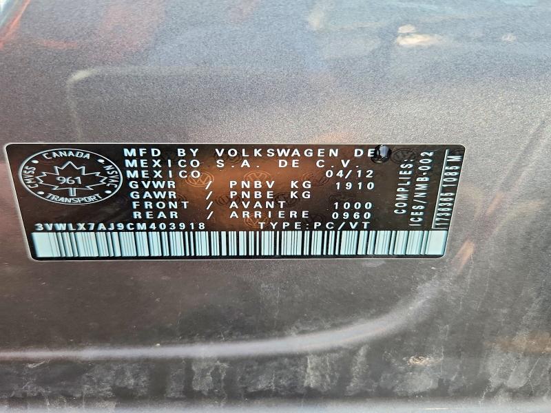 56226166 :رقم المزاد ، 3VWLX7AJ9CM403918 vin ، 2012 Volkswagen Jetta مزاد بيع