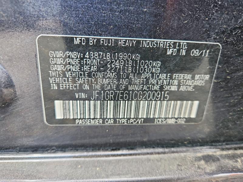 Aukcja sprzedaży 2012 Subaru Impreza, vin: JF1GR7E61CG200915, numer aukcji: 58695186