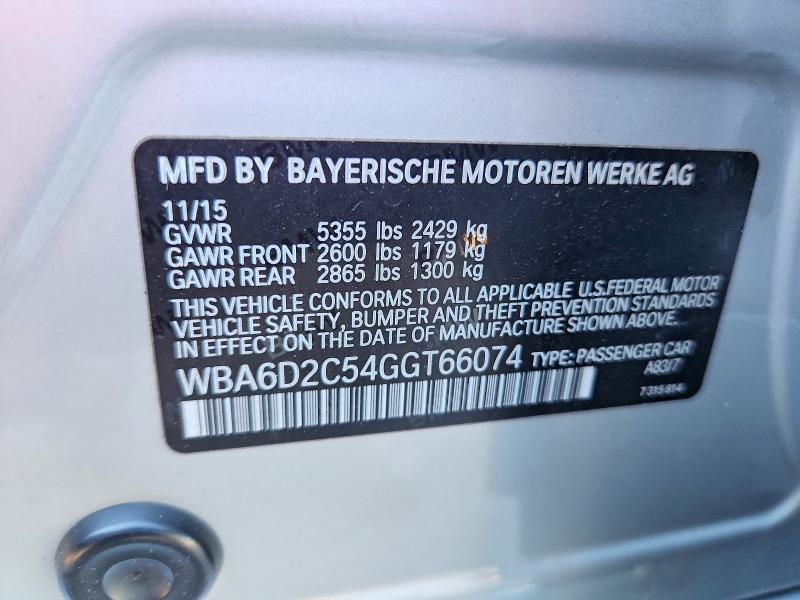 58257276 :رقم المزاد ، WBA6D2C54GGT66074 vin ، 2016 Bmw 640 مزاد بيع