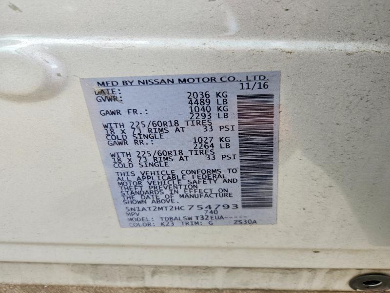 2017 Nissan Rogue მანქანა იყიდება აუქციონზე, vin: 5N1AT2MT2HC754793, აუქციონის ნომერი: 57312476