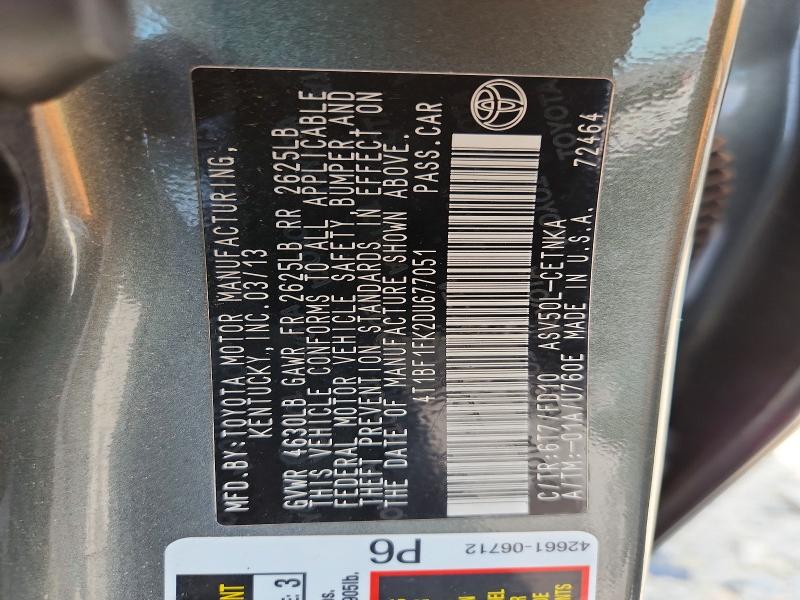 Aukcja sprzedaży 2013 Toyota Camry, vin: 4T1BF1FK2DU677051, numer aukcji: 59113406