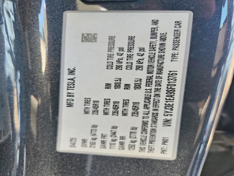 Aukcja sprzedaży 2025 Tesla Model 3, vin: 5YJ3E1EA9SF013761, numer aukcji: 58425916