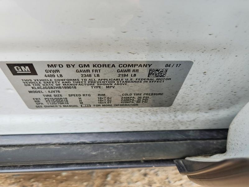 2017 Buick Encore მანქანა იყიდება აუქციონზე, vin: KL4CJGSB2HB189018, აუქციონის ნომერი: 58054196