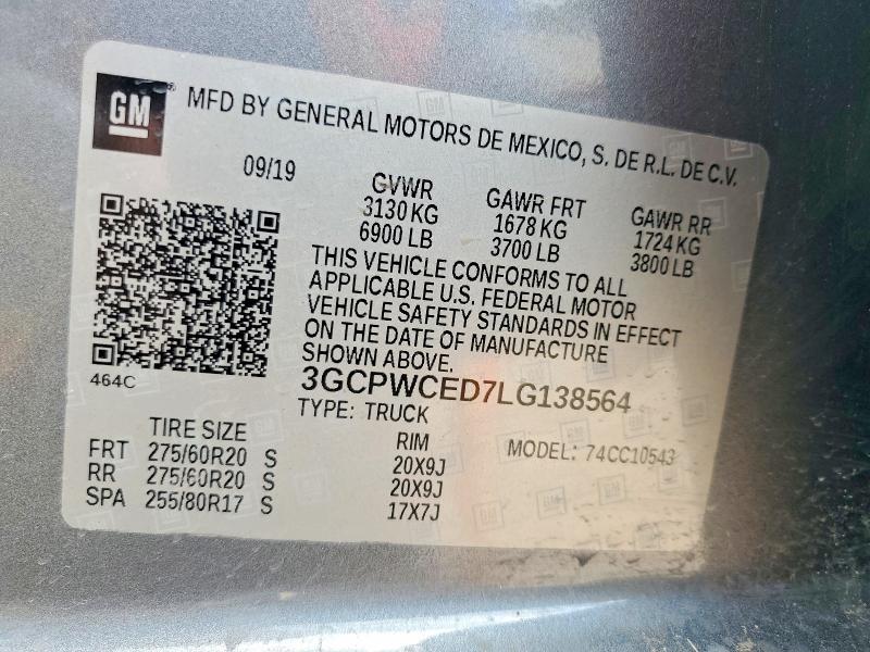Продажа на аукционе авто 2020 Chevrolet Silverado, vin: 3GCPWCED7LG138564, номер лота: 57024886