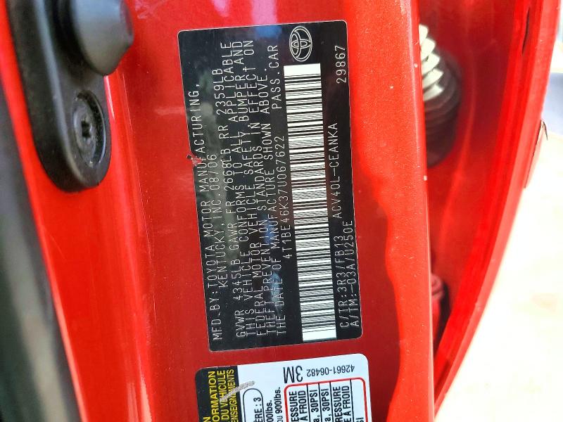 Auction sale of the 2007 Toyota Camry, vin: 4T1BE46K37U067622, lot number: 56924456