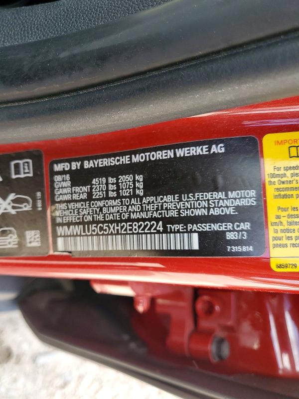 2017 Mini Cooper მანქანა იყიდება აუქციონზე, vin: WMWLU5C5XH2E82224, აუქციონის ნომერი: 57378226