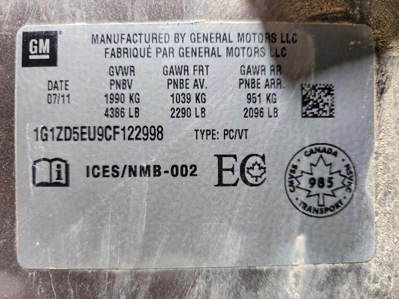Aukcja sprzedaży 2012 Chevrolet Malibu, vin: 1G1ZD5EU9CF122998, numer aukcji: 58400486