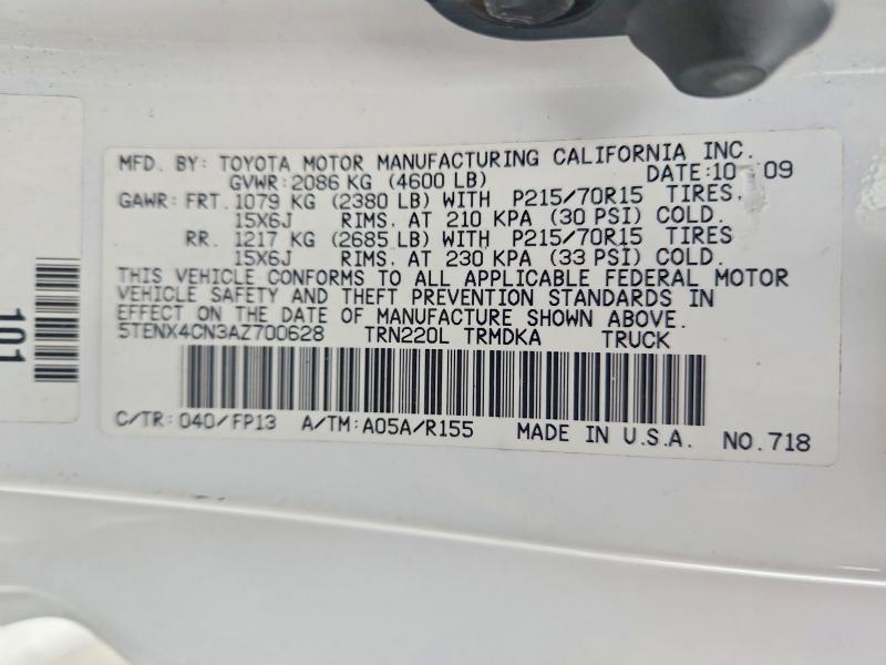 2010 Toyota Tacoma მანქანა იყიდება აუქციონზე, vin: 5TENX4CN3AZ700628, აუქციონის ნომერი: 57938846