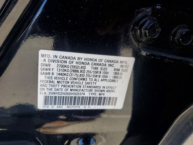 Auction sale of the 2013 Acura Mdx, vin: 2HNYD2H26DH503374, lot number: 55840186