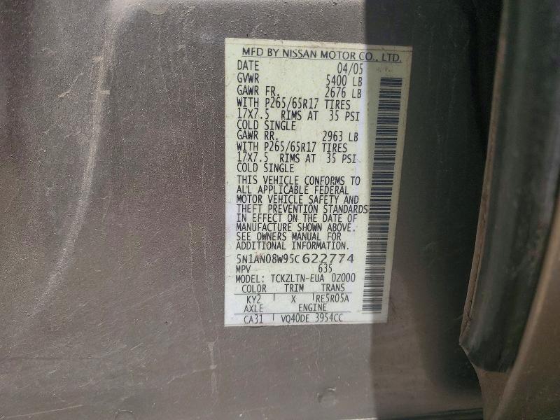 Aukcja sprzedaży 2005 Nissan Xterra, vin: 5N1AN08W95C622774, numer aukcji: 56043806