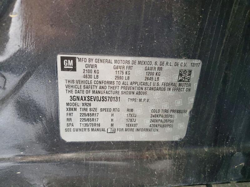 2018 Chevrolet Equinox მანქანა იყიდება აუქციონზე, vin: 3GNAXSEV0JS570131, აუქციონის ნომერი: 58259016