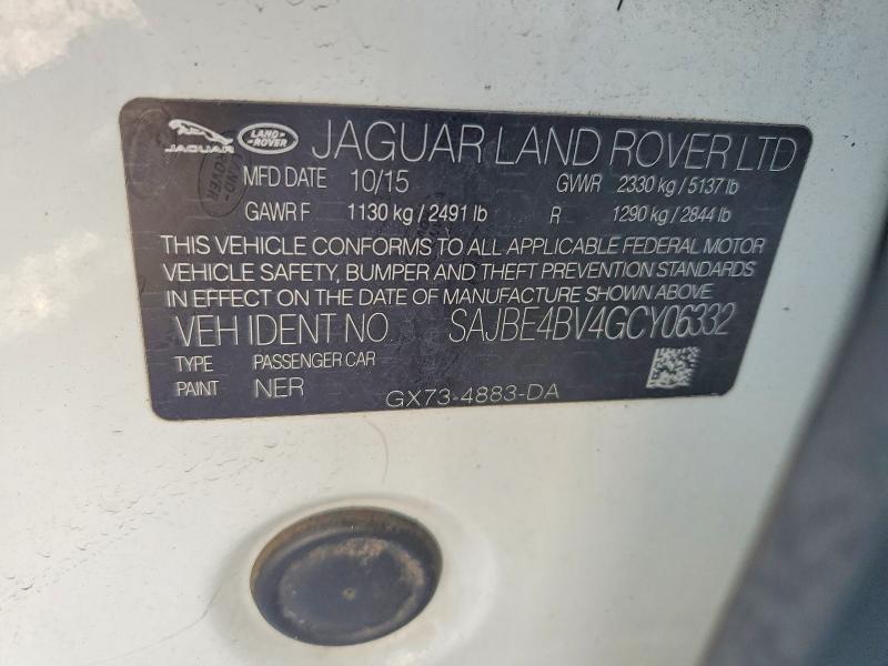 2016 Jaguar Xf მანქანა იყიდება აუქციონზე, vin: SAJBE4BV4GCY06332, აუქციონის ნომერი: 58635616