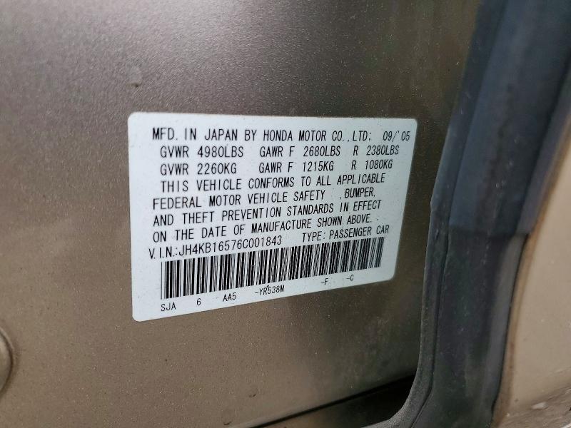 Aukcja sprzedaży 2006 Acura Rl, vin: JH4KB16576C001843, numer aukcji: 57853846