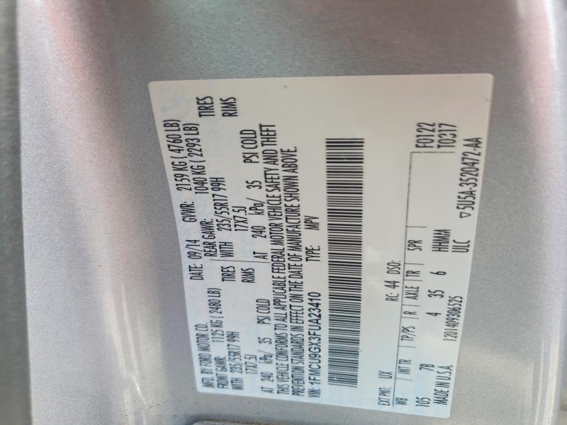 2015 Ford Escape მანქანა იყიდება აუქციონზე, vin: 1FMCU9GX3FUA23410, აუქციონის ნომერი: 56447196