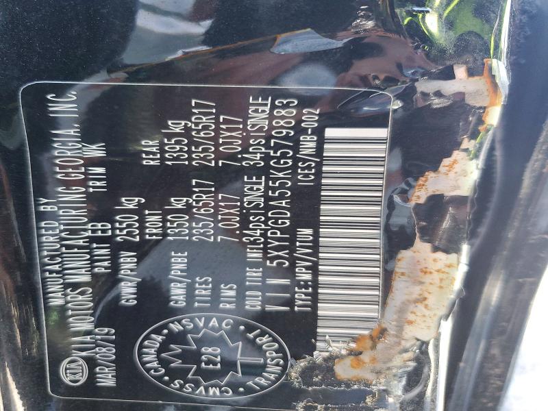 57558166 :رقم المزاد ، 5XYPGDA55KG579883 vin ، 2019 Kia Sorento مزاد بيع