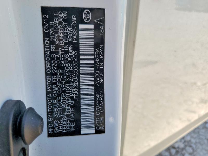 55960466 :رقم المزاد ، JTDKN3DU4C0335453 vin ، 2012 Toyota Prius مزاد بيع