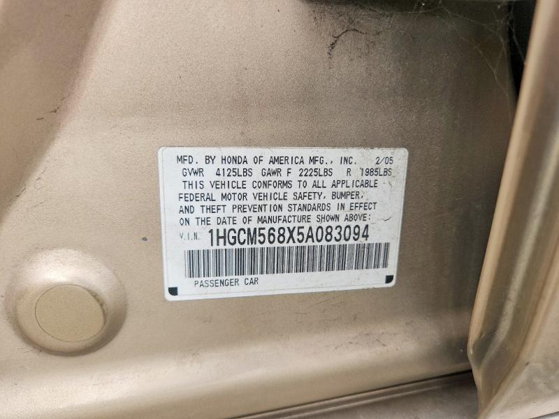 Auction sale of the 2005 Honda Accord, vin: 1HGCM568X5A083094, lot number: 58091726