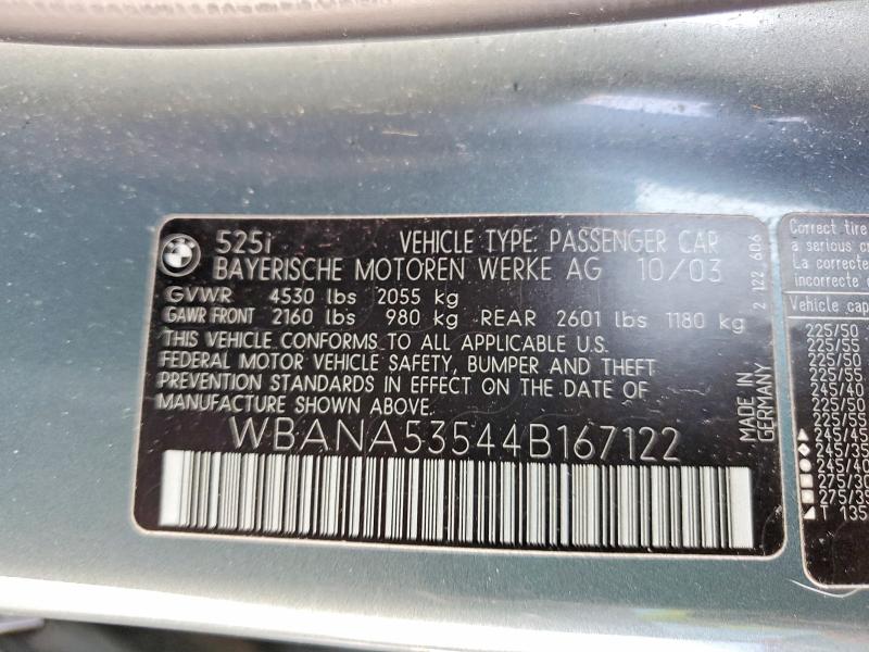 55834156 :رقم المزاد ، WBANA53544B167122 vin ، 2004 Bmw 525 مزاد بيع