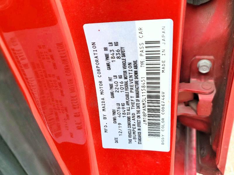 58715106 :رقم المزاد ، JM1BPANM3L1158451 vin ، 2020 Mazda 3 مزاد بيع