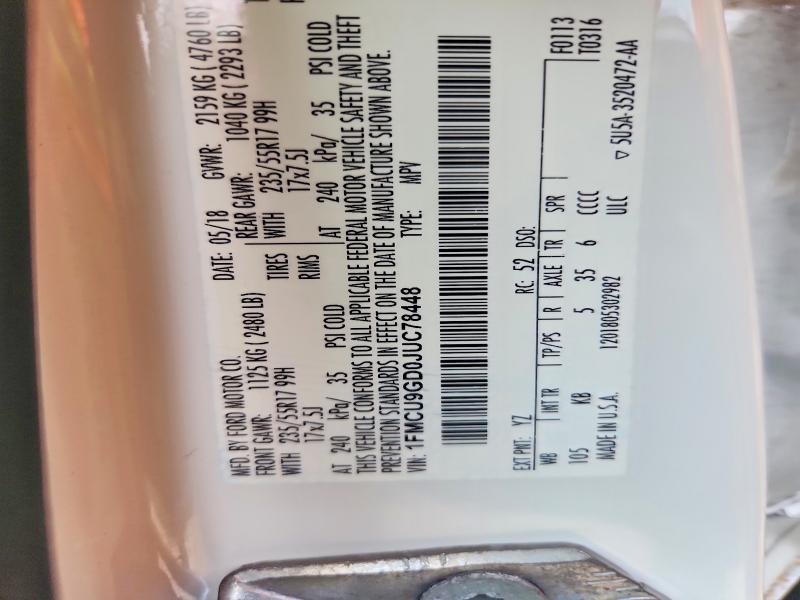 58512836 :رقم المزاد ، 1FMCU9GD0JUC78448 vin ، 2018 Ford Escape مزاد بيع