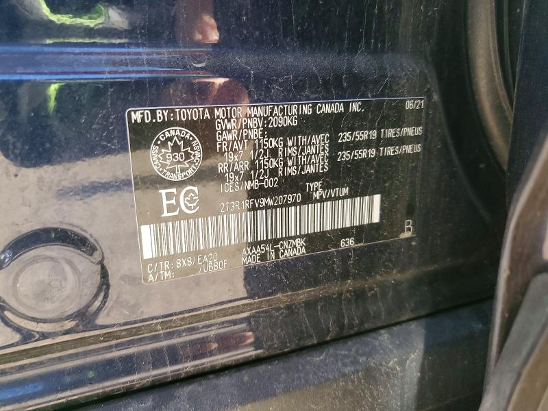 Продажа на аукционе авто 2021 Toyota Rav4, vin: 2T3R1RFV9MW207970, номер лота: 54796776