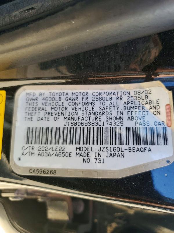 Aukcja sprzedaży 2003 Lexus Gs300, vin: JT8BD69S830174325, numer aukcji: 56359326
