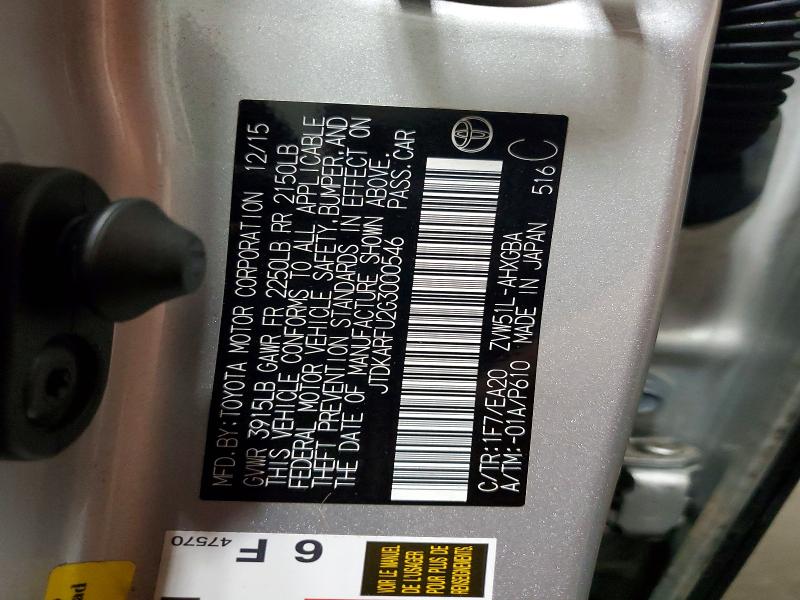 Aukcja sprzedaży 2016 Toyota Prius, vin: JTDKARFU2G3000546, numer aukcji: 55804856