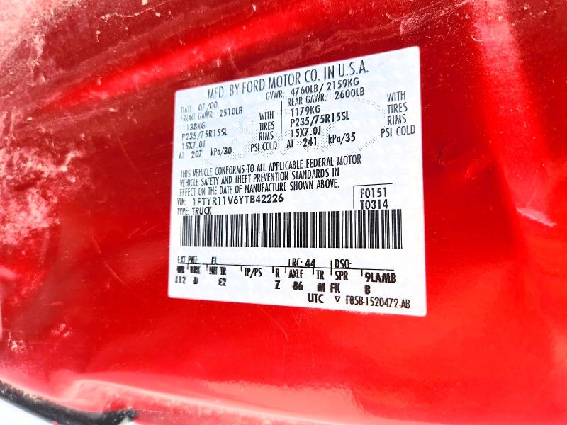 57737336 :رقم المزاد ، 1FTYR11V6YTB42226 vin ، 2000 Ford Ranger مزاد بيع