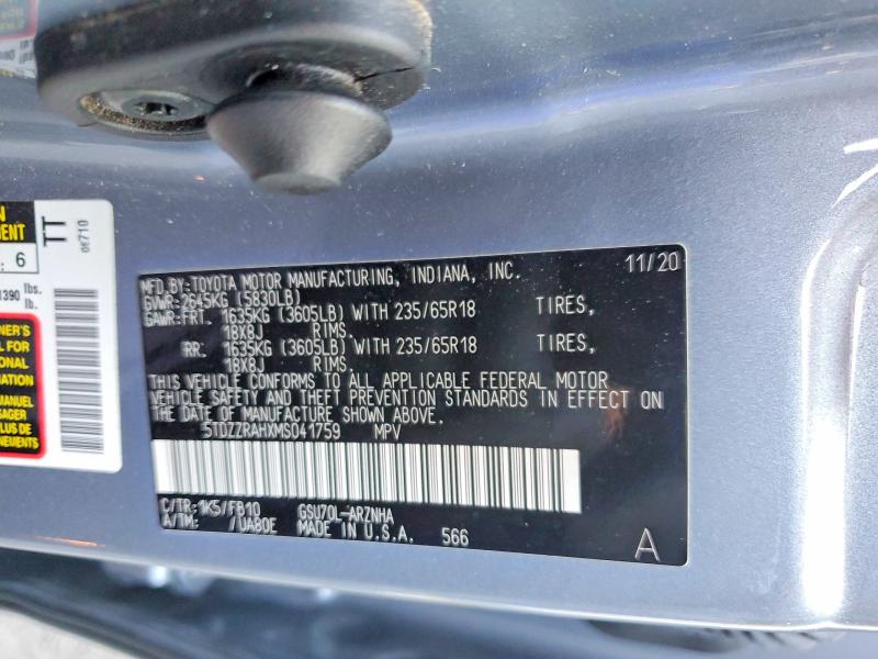 Продаж на аукціоні авто 2021 Toyota Highlander, vin: 5TDZZRAHXMS041759, номер лоту: 52947566