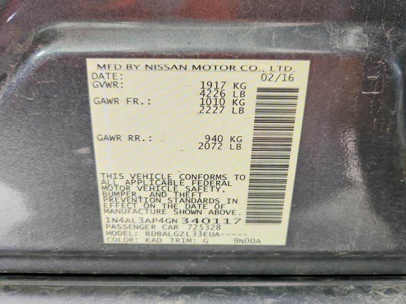Продажа на аукционе авто 2016 Nissan Altima, vin: 1N4AL3AP4GN340117, номер лота: 57719016