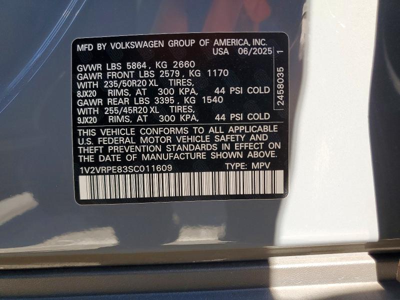 2025 Volkswagen Id.4 მანქანა იყიდება აუქციონზე, vin: 1V2VRPE83SC011609, აუქციონის ნომერი: 57367316