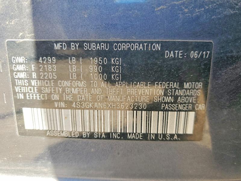 2017 Subaru Impreza მანქანა იყიდება აუქციონზე, vin: 4S3GKAN6XH3623230, აუქციონის ნომერი: 55858346