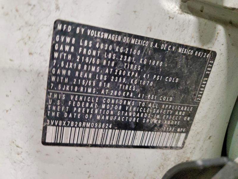 56653686 :رقم المزاد ، 3VV8X7B28RM096624 vin ، 2024 Volkswagen Taos مزاد بيع