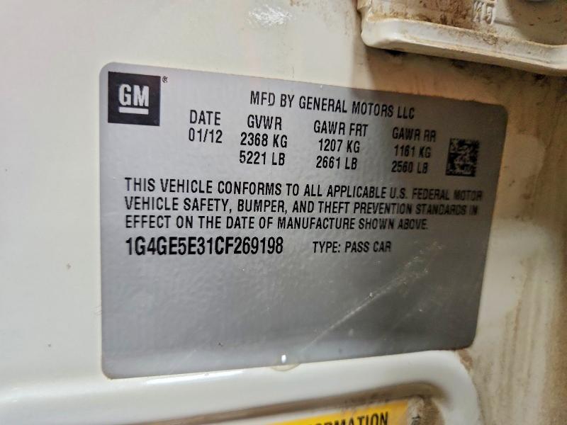 2012 Buick Lacrosse მანქანა იყიდება აუქციონზე, vin: 1G4GE5E31CF269198, აუქციონის ნომერი: 57166006