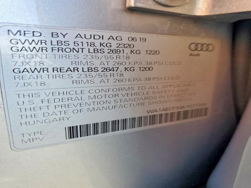 Продаж на аукціоні авто 2019 Audi Q3, vin: WA1AECF34K1077356, номер лоту: 55636576