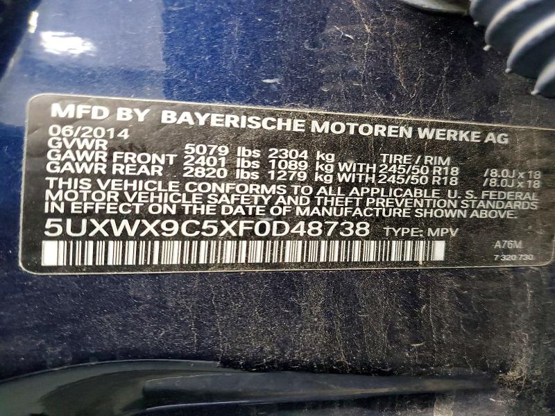 Aukcja sprzedaży 2015 Bmw X3, vin: 5UXWX9C5XF0D48738, numer aukcji: 57544986