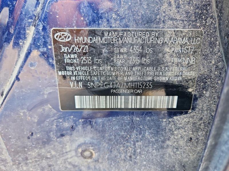 2021 Hyundai Sonata მანქანა იყიდება აუქციონზე, vin: 5NPEG4JA7MH115235, აუქციონის ნომერი: 58768876