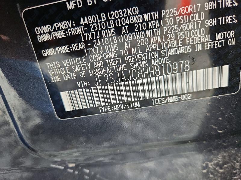 2017 Subaru Forester მანქანა იყიდება აუქციონზე, vin: JF2SJAJC8HH810978, აუქციონის ნომერი: 57905166