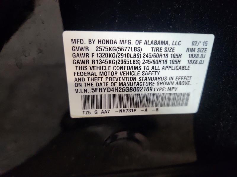 58072016 :رقم المزاد ، 5FRYD4H26GB002169 vin ، 2016 Acura Mdx مزاد بيع