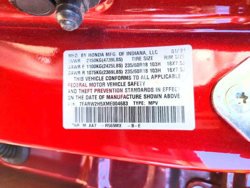 Aukcja sprzedaży 2021 Honda Cr-v, vin: 7FARW2H5XME004683, numer aukcji: 56227106