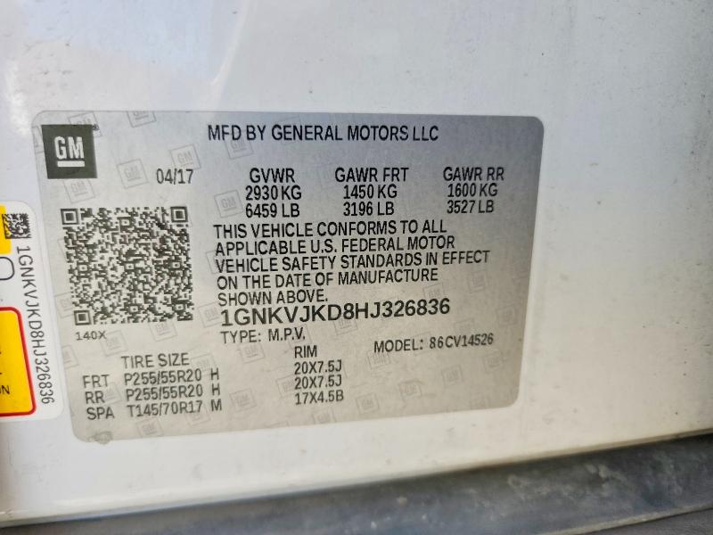 2017 Chevrolet Traverse მანქანა იყიდება აუქციონზე, vin: 1GNKVJKD8HJ326836, აუქციონის ნომერი: 57376736