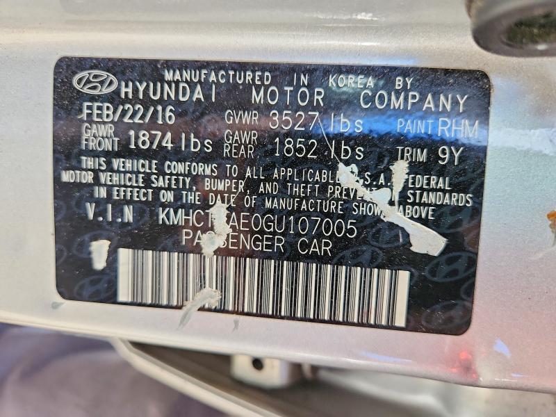 2016 Hyundai Accent მანქანა იყიდება აუქციონზე, vin: KMHCT4AE0GU107005, აუქციონის ნომერი: 58899016