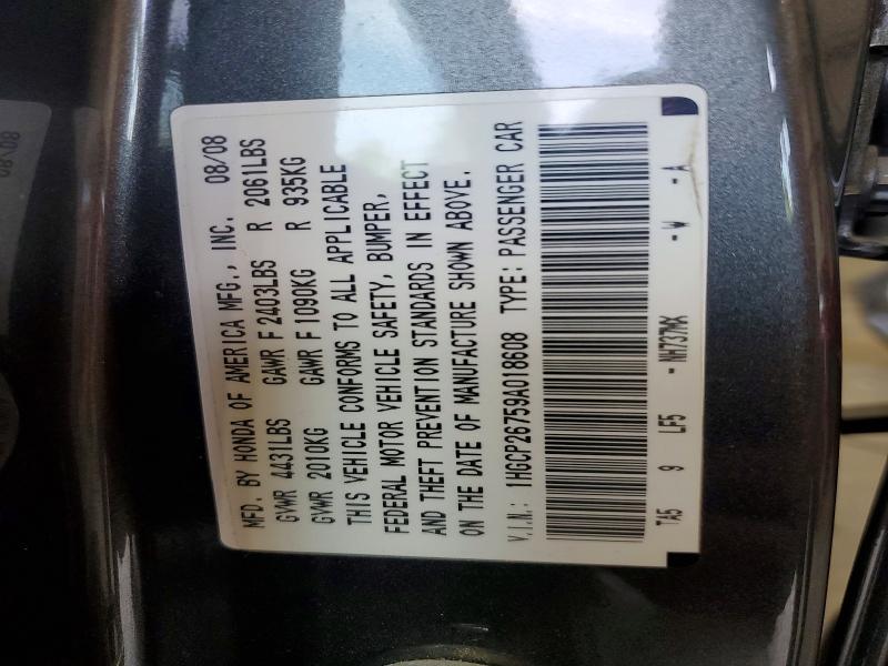 56342016 :رقم المزاد ، 1HGCP26759A018608 vin ، 2009 Honda Accord مزاد بيع